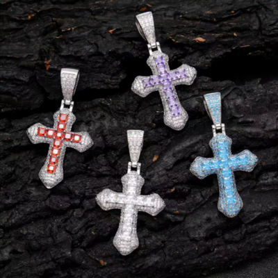 Elegant simple cross pendant necklaces for women in silver and purple